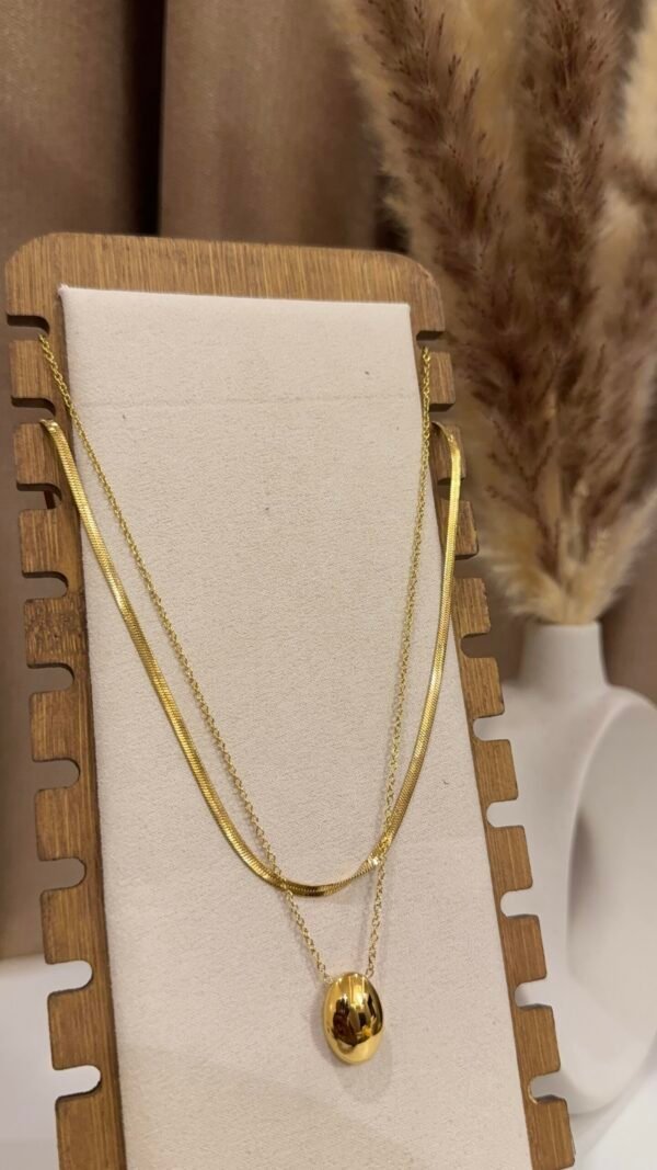 Oval X herringbone layered necklace