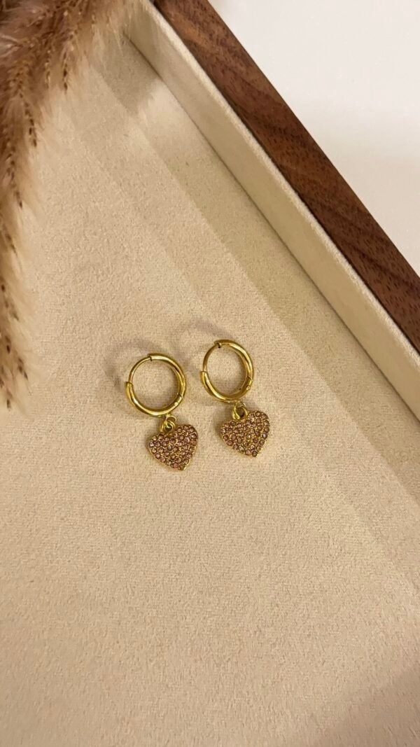 Heart drop hoops (pink stone)